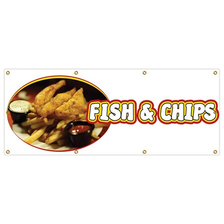 Signmission Fish And Chips Banner Heavy Duty 13 Oz Vinyl with Grommets B-96 Fish And Chips